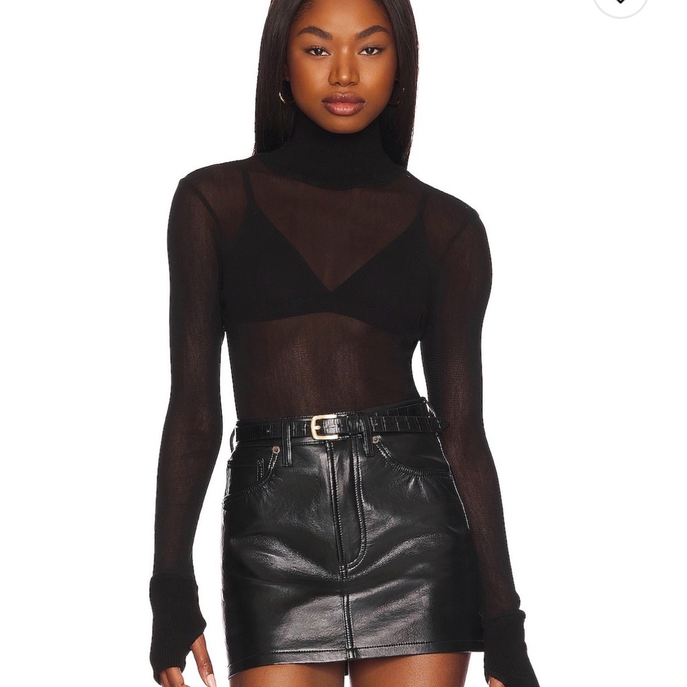 Enza Costa Mesh Cuffed Turtleneck Top